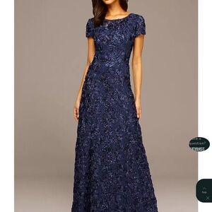 “Alex Evenings”  Rosette Lace Cap Sleeve A-Line Gown